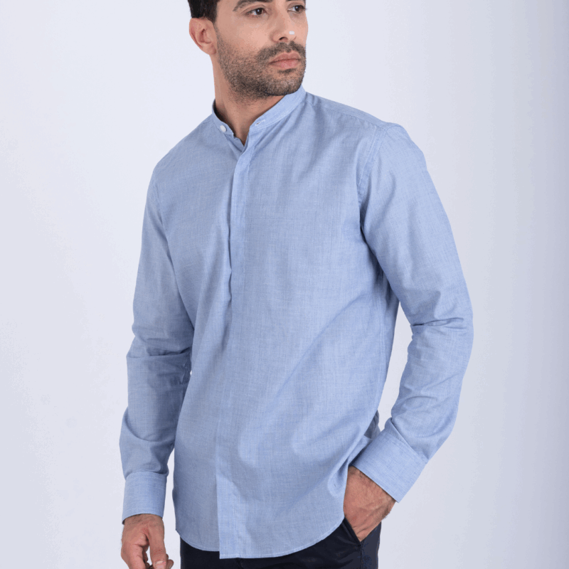 Chemise col mao bleu gris – Image 4