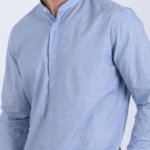 Chemise col mao bleu gris – Image 2
