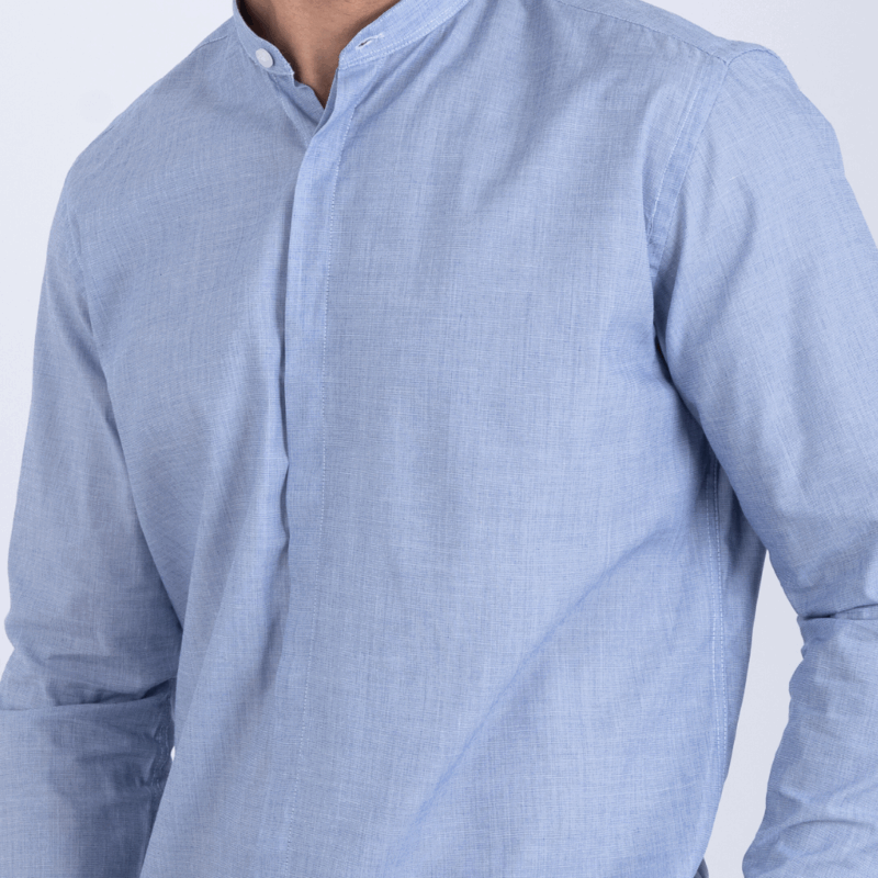 Chemise col mao bleu gris – Image 2