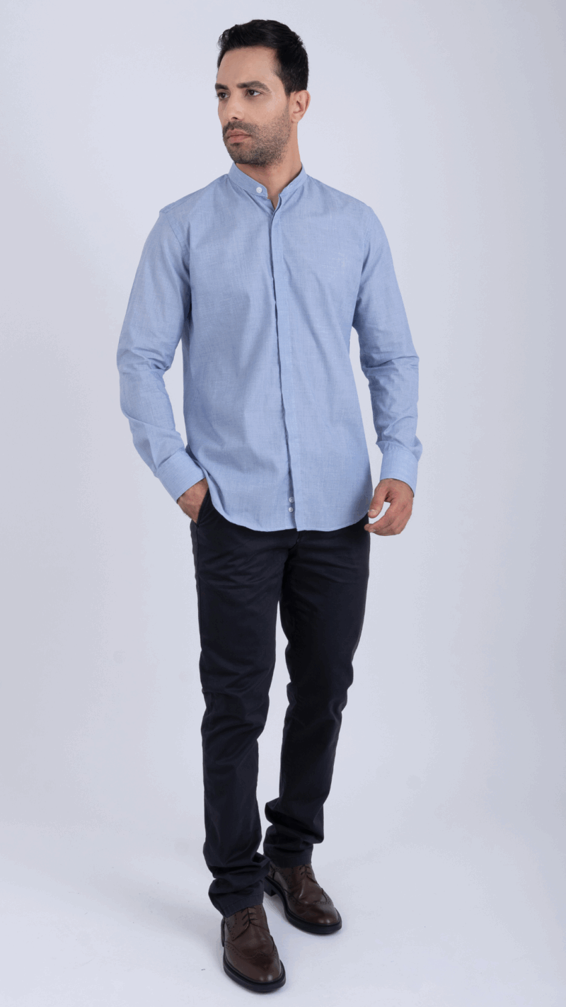 Chemise col mao bleu gris – Image 3