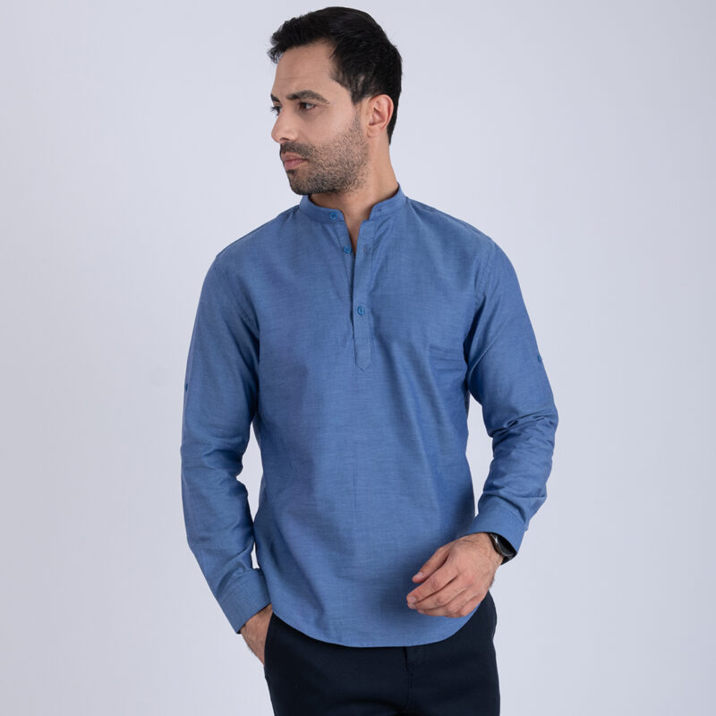 Chemise Col Mao Bleu ref208 – Image 1
