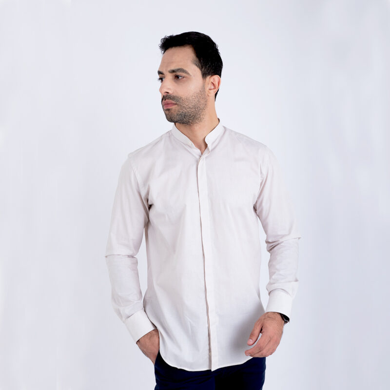 Chemise Col Mao Beige – Image 1