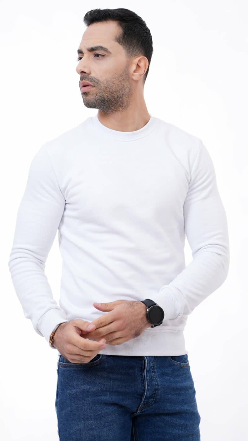 Pull blanc homme col rond – ÉVASION