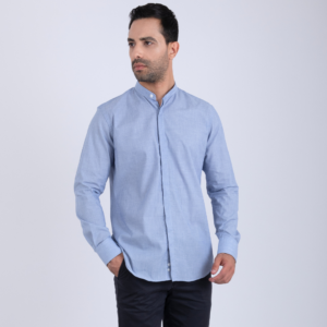 Chemise col mao bleu gris