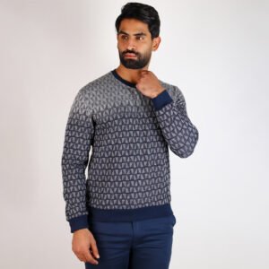 Pull Col V bleu/Gris