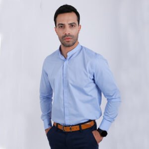 Chemise col mao bleu