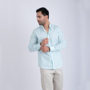 Chemise col mao vert