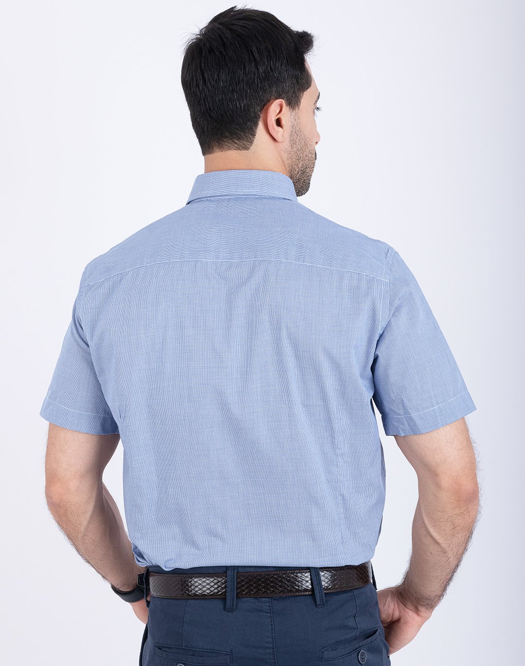 Chemise manche courte bleu carreaux 3 Chemise manche courte bleu carreaux – Image 3