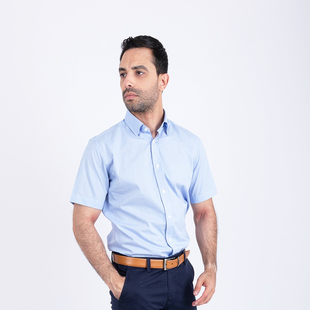 Chemise demi manche ciel petit carreaux 2 Chemise demi manche ciel petit carreaux – Image 2