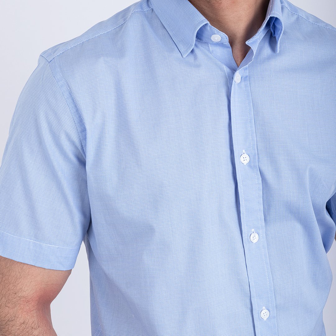 Chemise demi manche ciel petit carreaux 3 Chemise demi manche ciel petit carreaux – Image 3