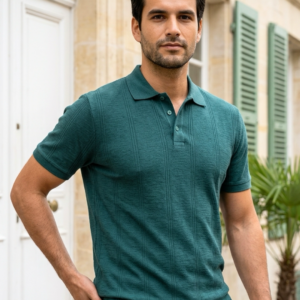 Polo Vert Sapin Texturé pour Homme – Coupe Classique