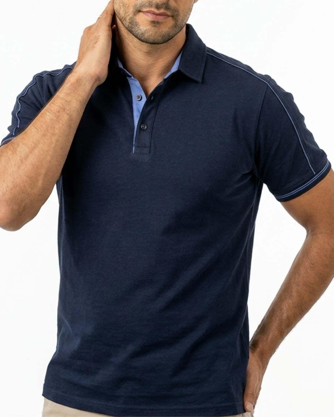 Polo homme bleu marine contrasté 2 Polo homme bleu marine contrasté – Image 2