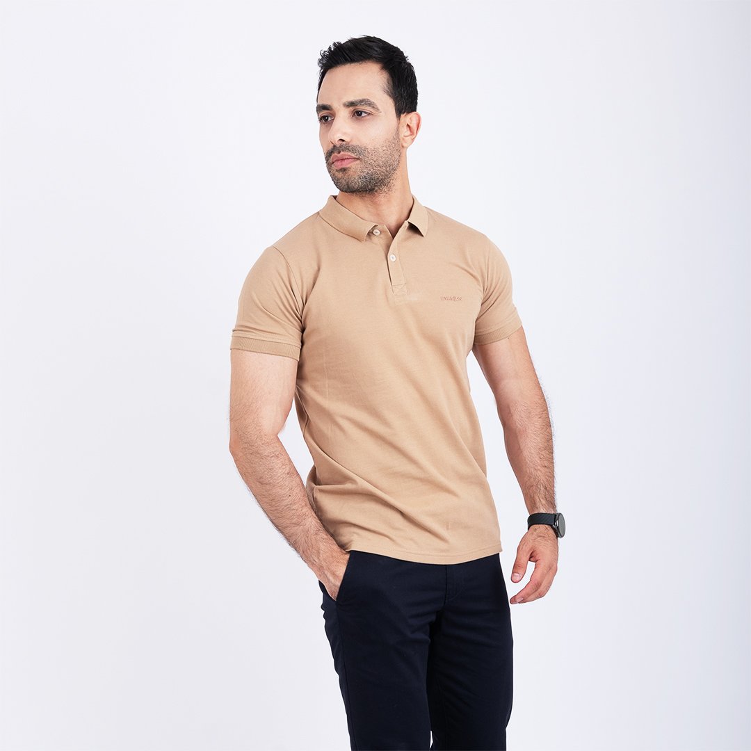 Polo uni beige 1 Polo uni beige