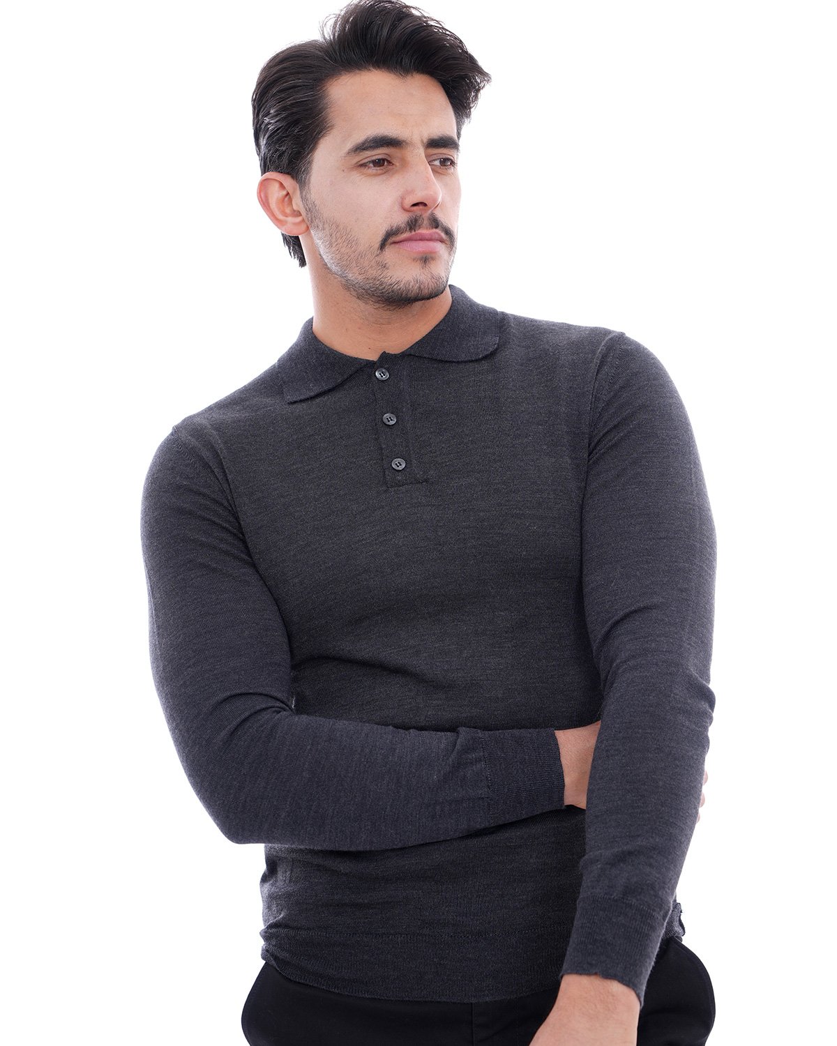 Pull col chemise gris fonc 1 Pull col chemise gris fonc