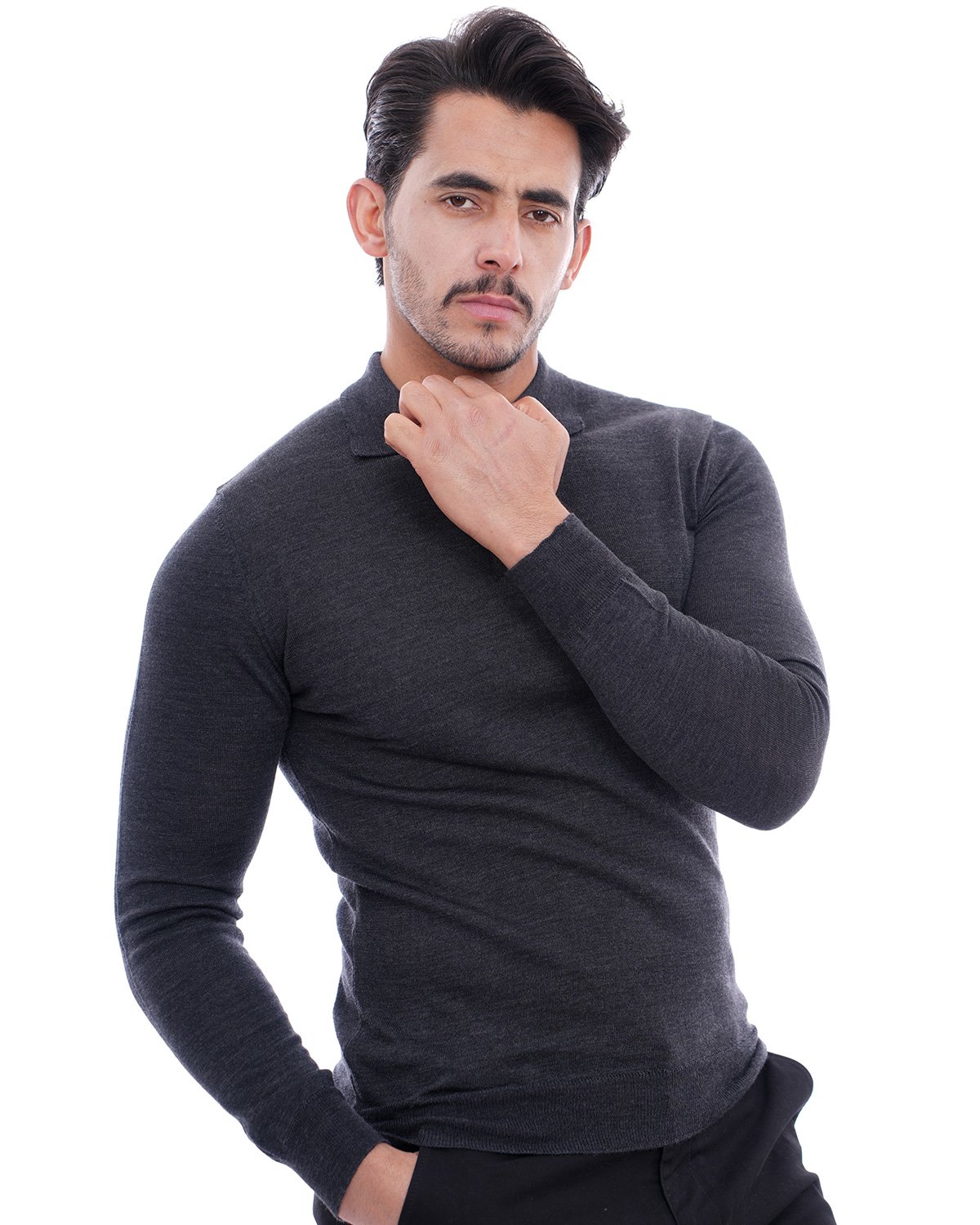 Pull col chemise gris fonc 3 Pull col chemise gris fonc – Image 3