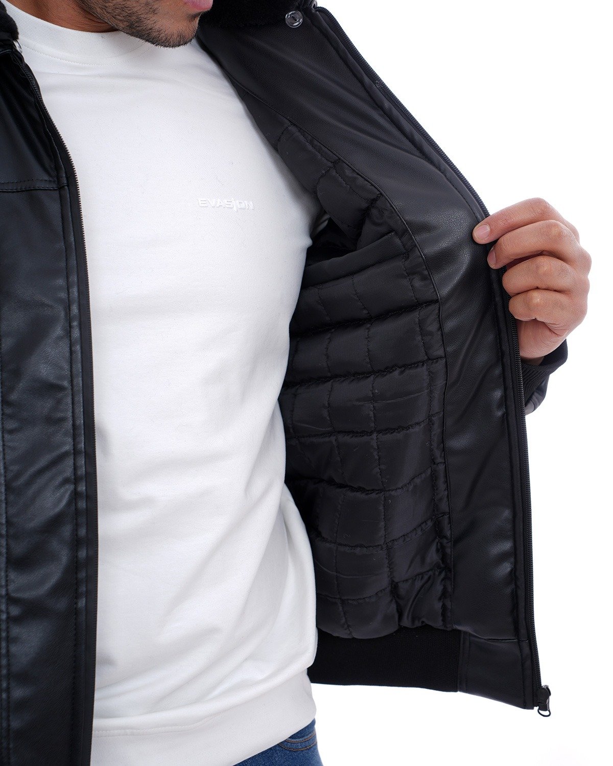 BLOUSON SIMILI CUIR NOIR 3 BLOUSON SIMILI CUIR NOIR – Image 3