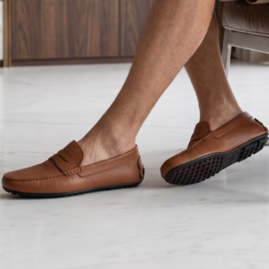 Mocassin Homme Cuir Camel Crispé