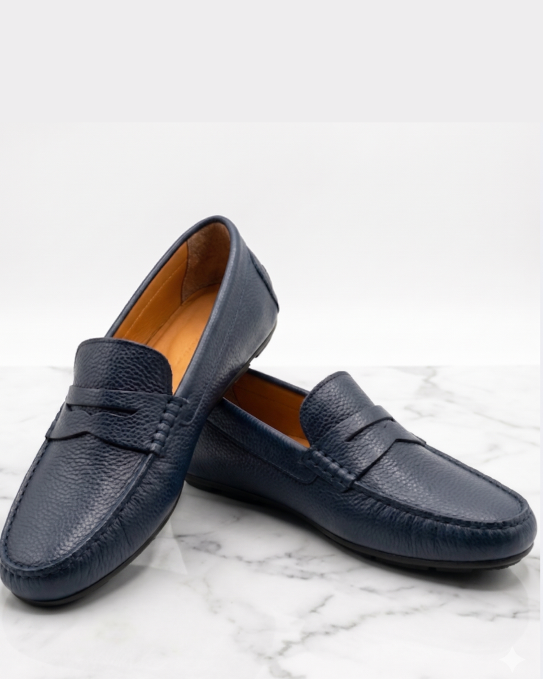 Mocassins Homme en Cuir Bleu Marine Crispé 3 Mocassins Homme en Cuir Bleu Marine Crispé – Image 3