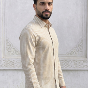 Chemise Lin Homme Beige Manche Longue