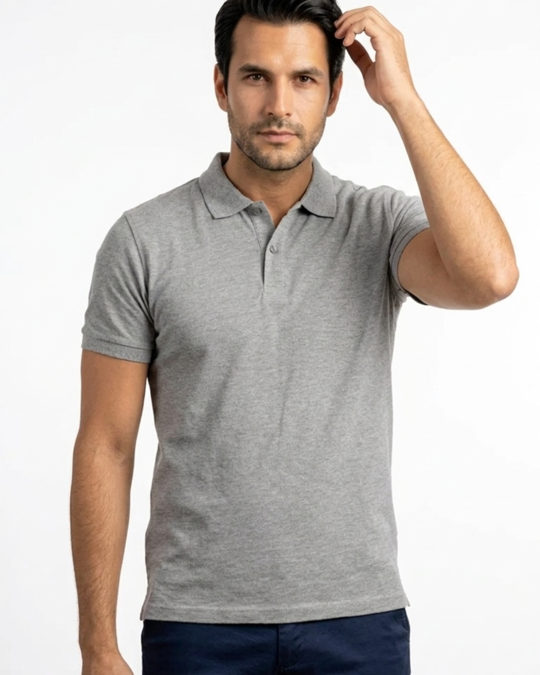 Polo uni gris coton piqué 2 Polo uni gris coton piqué – Image 2