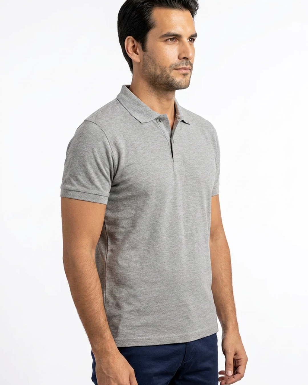 Polo uni gris coton piqué 3 Polo uni gris coton piqué – Image 3