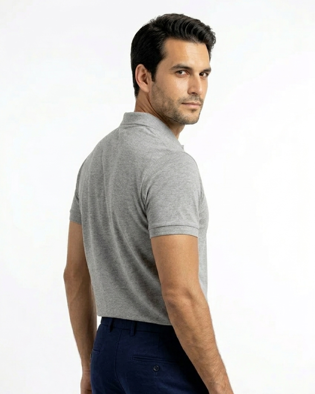 Polo uni gris coton piqué 4 Polo uni gris coton piqué – Image 4