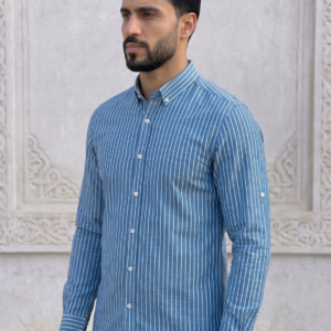 Chemise Lin Homme Turquoise Manche Longue