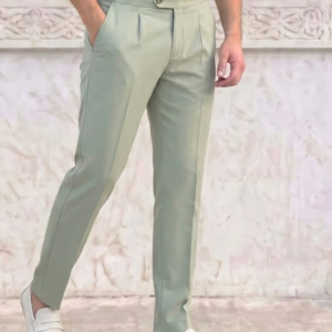Pantalon Sartorial Vert Clair à Pattes de Serrage