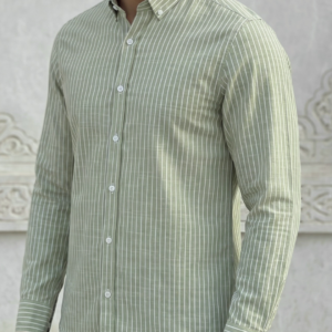 Chemise Lin Homme Vert Manche Longue