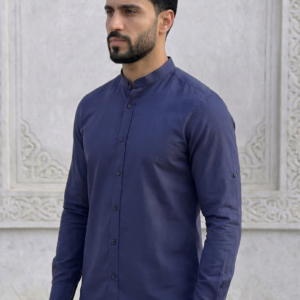 Chemise Col Mao Bleu Marine